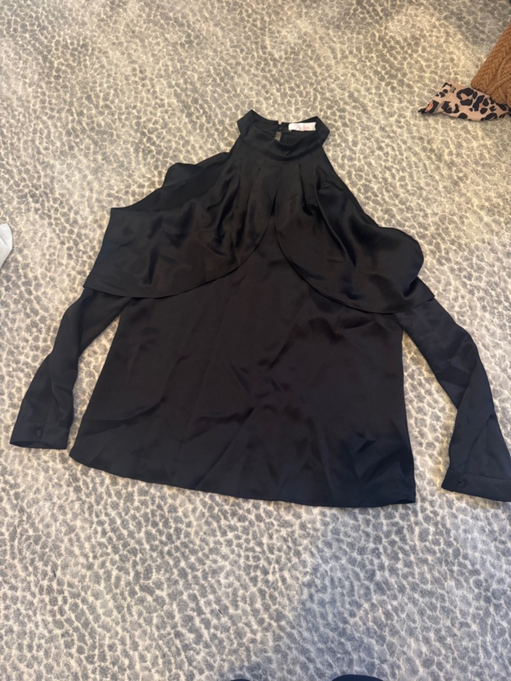 Parker Black Cold-Shoulder High-Neck Blouse